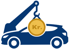 Superskrotpris.dk logo, skrotbil med kran og mønt